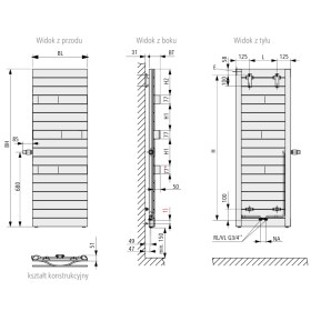 Grzejnik Tabeo V - rysunek techniczny grzejnika