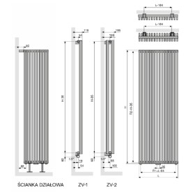 Zana pionowy pojedynczy - rysunek techniczny